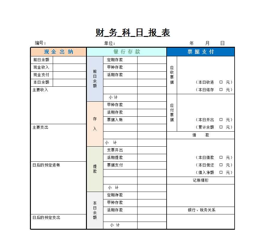 財務科目日報表Excel模板