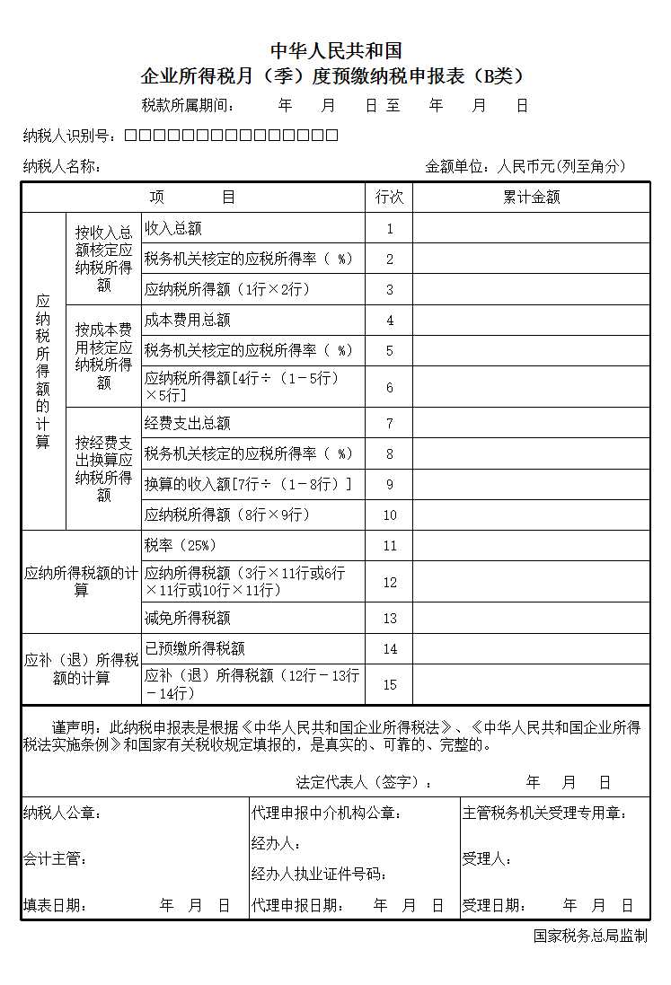 企业所得税季度申报表A类Excel模板_03