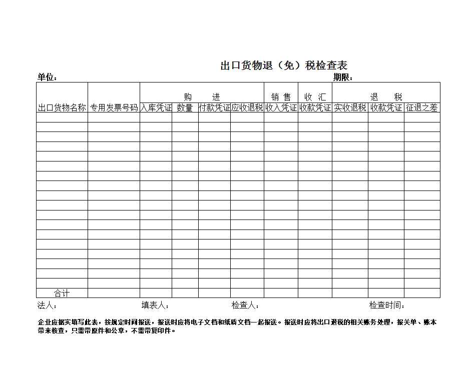 退税检查表Excel模板