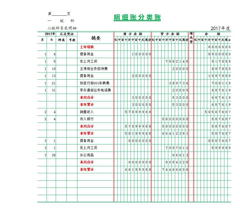 明细账Excel模板