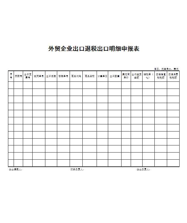 外贸企业出口退税出口明细申报表_-_湖北省国家税务局外网Excel模板