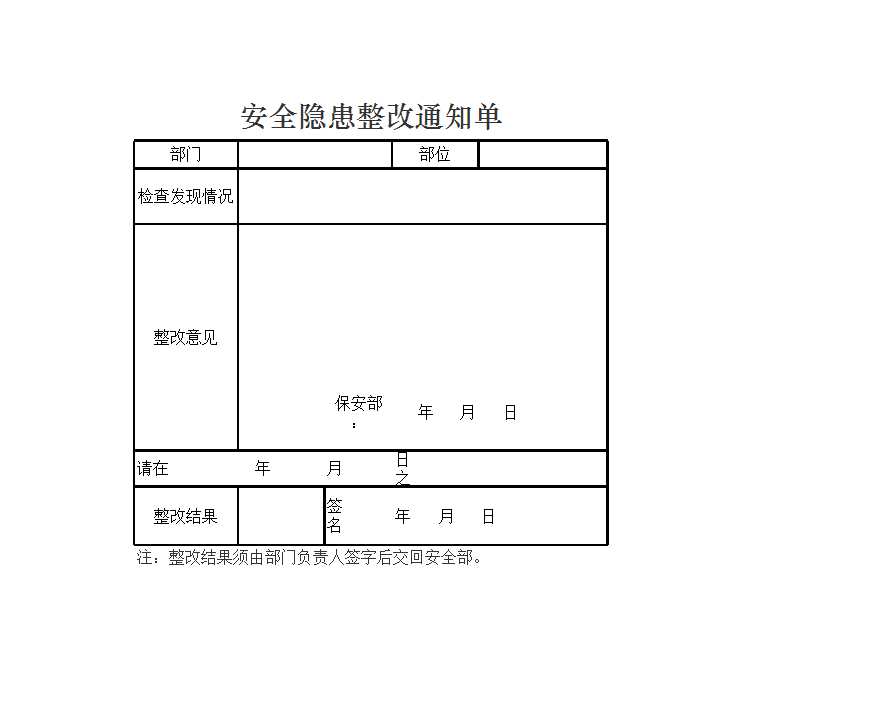 安全隐患整改通知单Excel模板