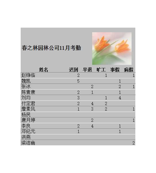 員工考勤表Excel模板