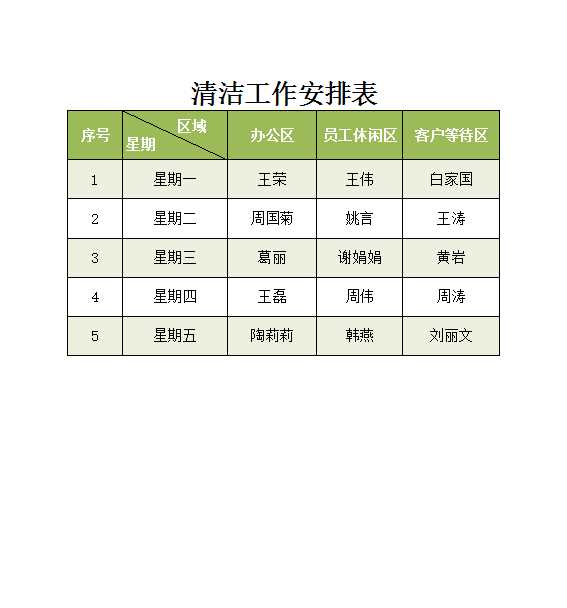 清洁工作安排表Excel模板