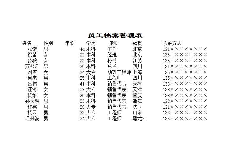 員工檔案管理表Excel模板