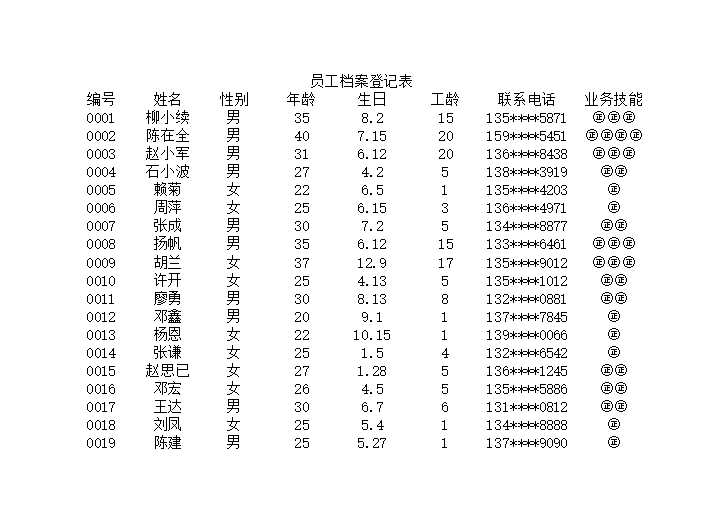 员工档案登记表Excel模板