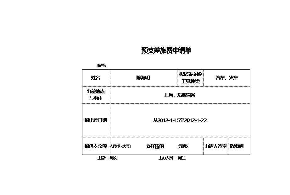 預支差旅費申請單Excel模板