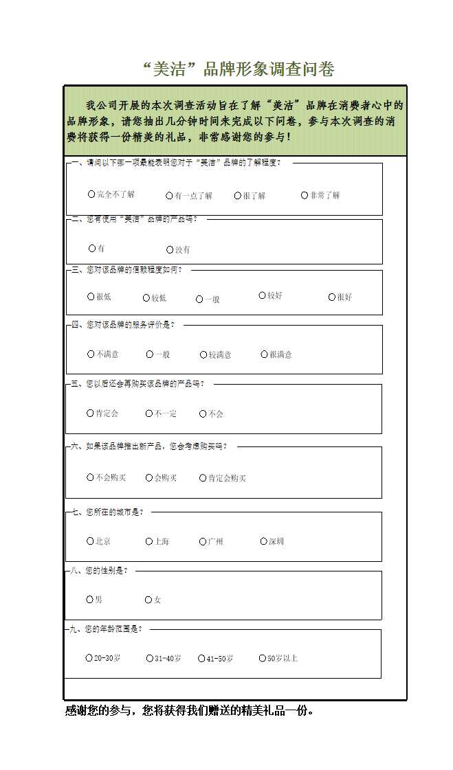 品牌形象調查結果與分析Excel模板