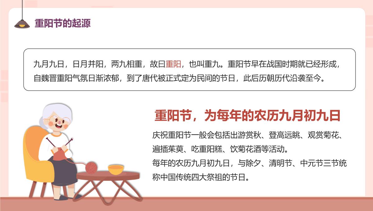 棕红卡通风重阳佳节介绍主题班会重阳节的起源PPT模板_05