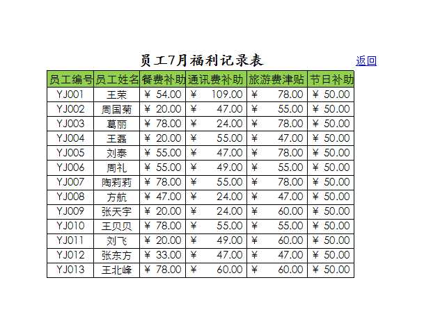 员工年度福利统计表 Excel模板_08