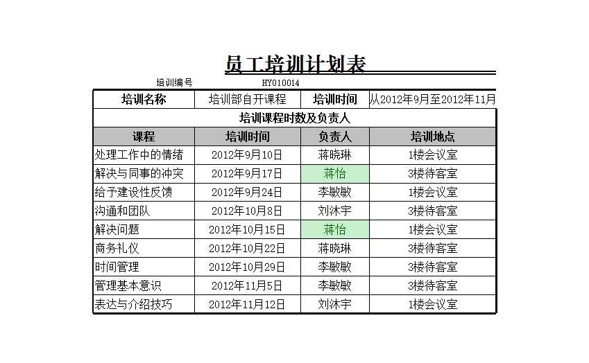 員工培訓計劃表 Excel模板