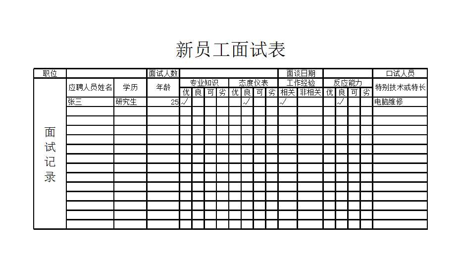 员工招聘表2 Excel模板_03