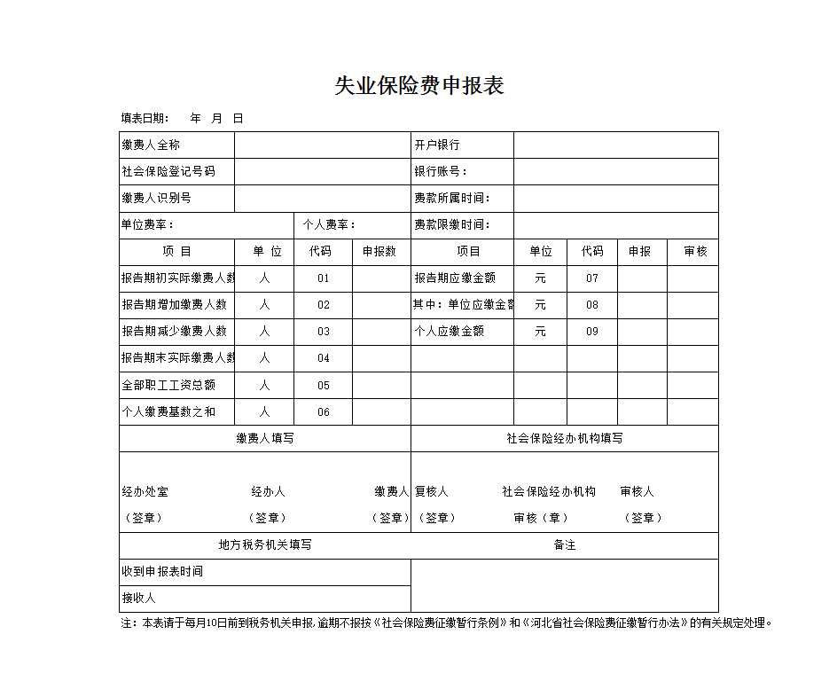 失业保险申报表Excel模板