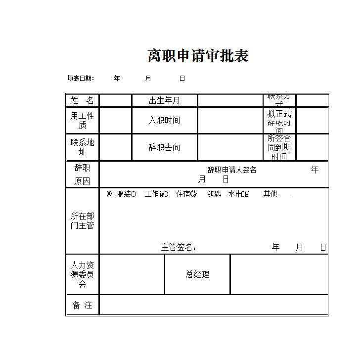 辭職申請(qǐng)審批表 Excel模板