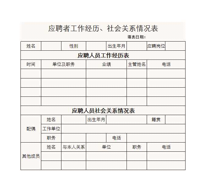 应聘者情况表 Excel模板