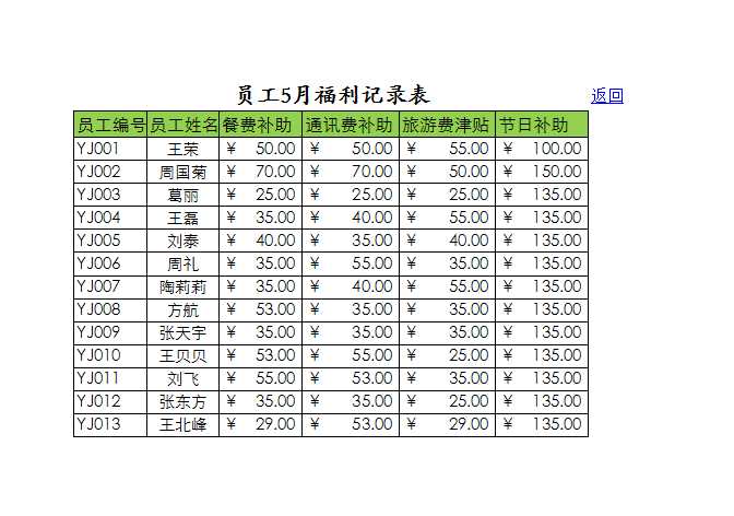 员工年度福利统计表 Excel模板_06