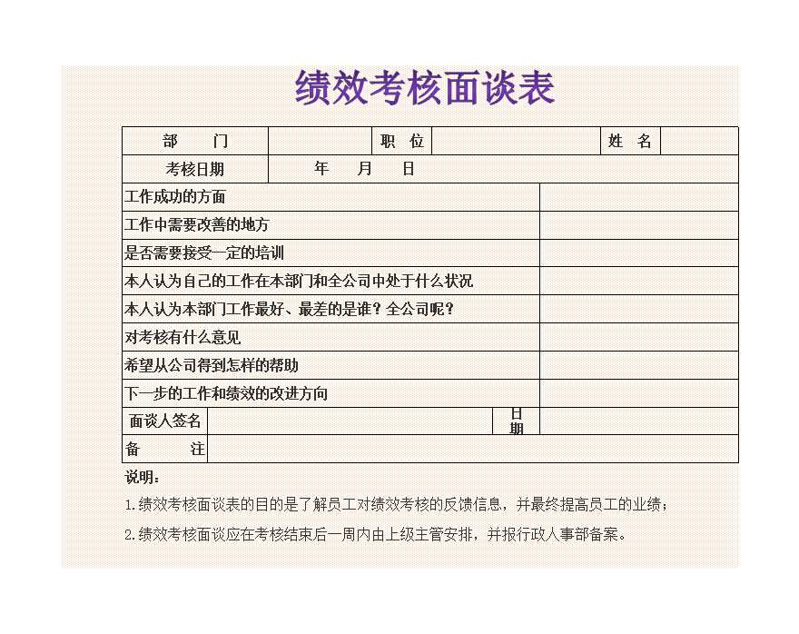 績效考核面談表 Excel模板