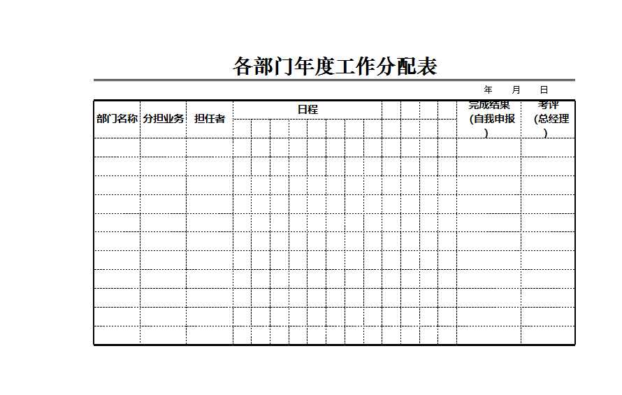 各部門年度工作分配表 Excel模板