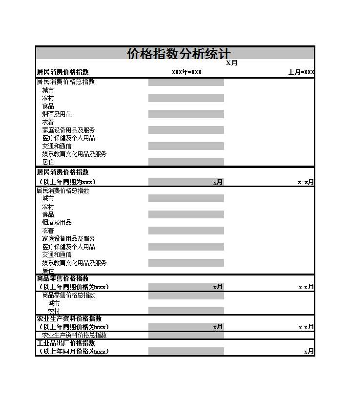 居民消費價格指數分析統計Excel模板