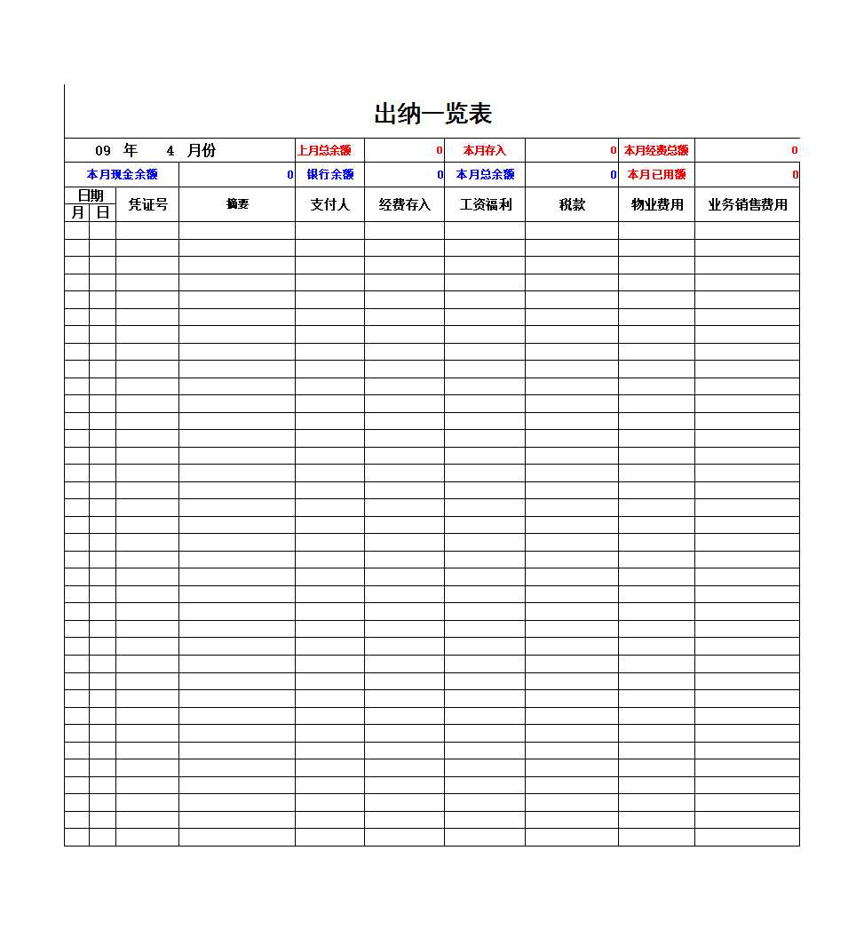 企业单位现金出纳账Excel模板_04