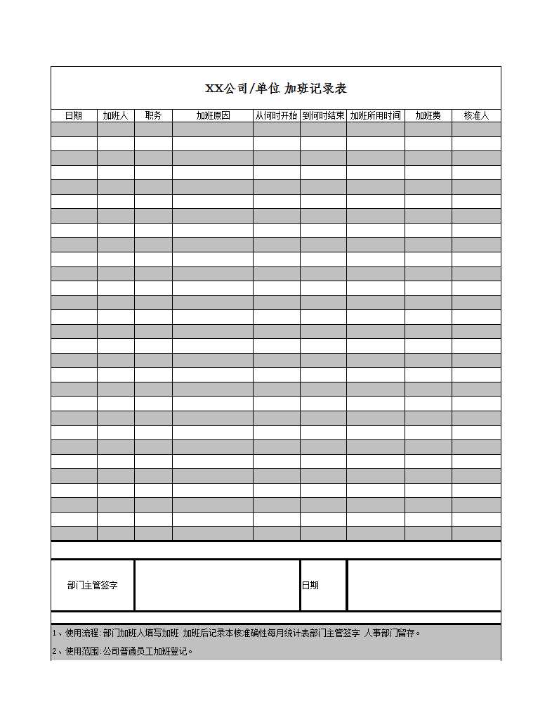 公司企業(yè)單位加班記錄表Excel模板