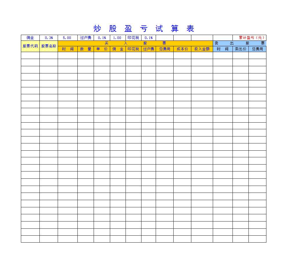 股市赢利试算表Excel模板