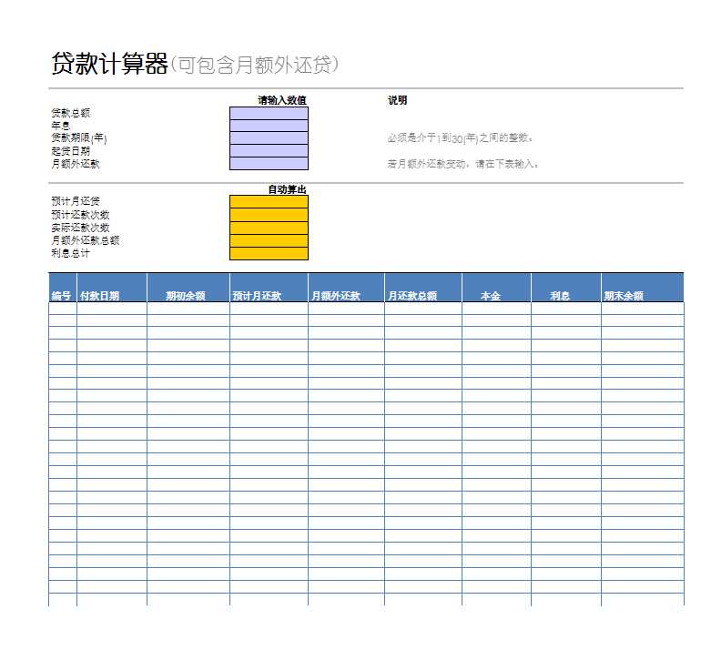 貸款計算器表格Excel模板