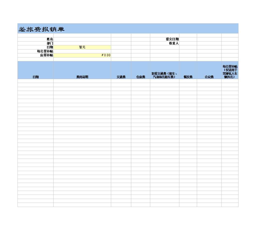 公司使用差旅費(fèi)報(bào)銷單Excel模板