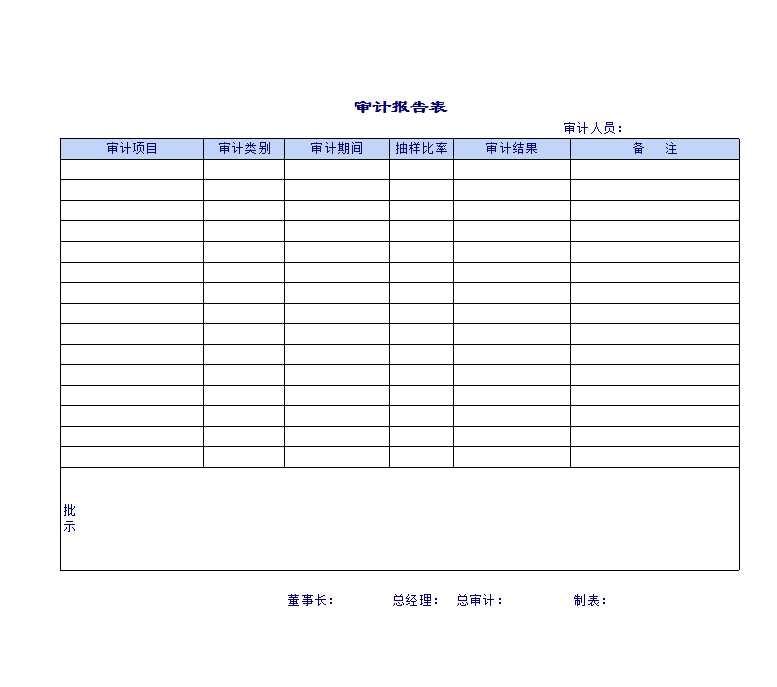 公司審計表報告單Excel模板