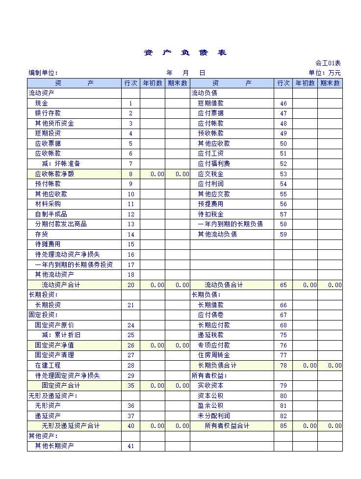 工業(yè)企業(yè)會(huì)計(jì)報(bào)表Excel模板