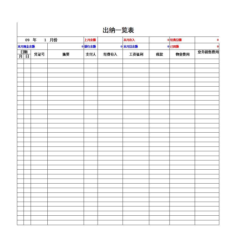 企業單位現金出納賬Excel模板