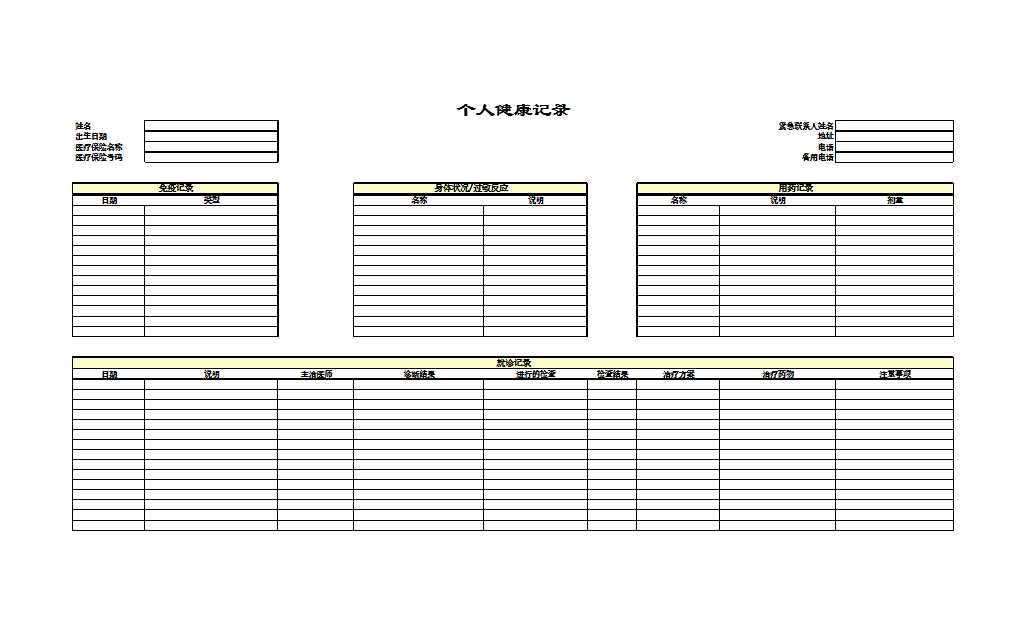 个人健康记录Excel模板
