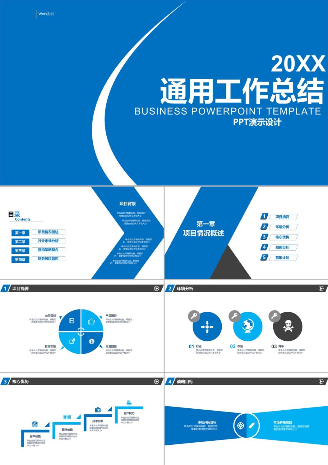 商务项目总结与策略分析PPT模板