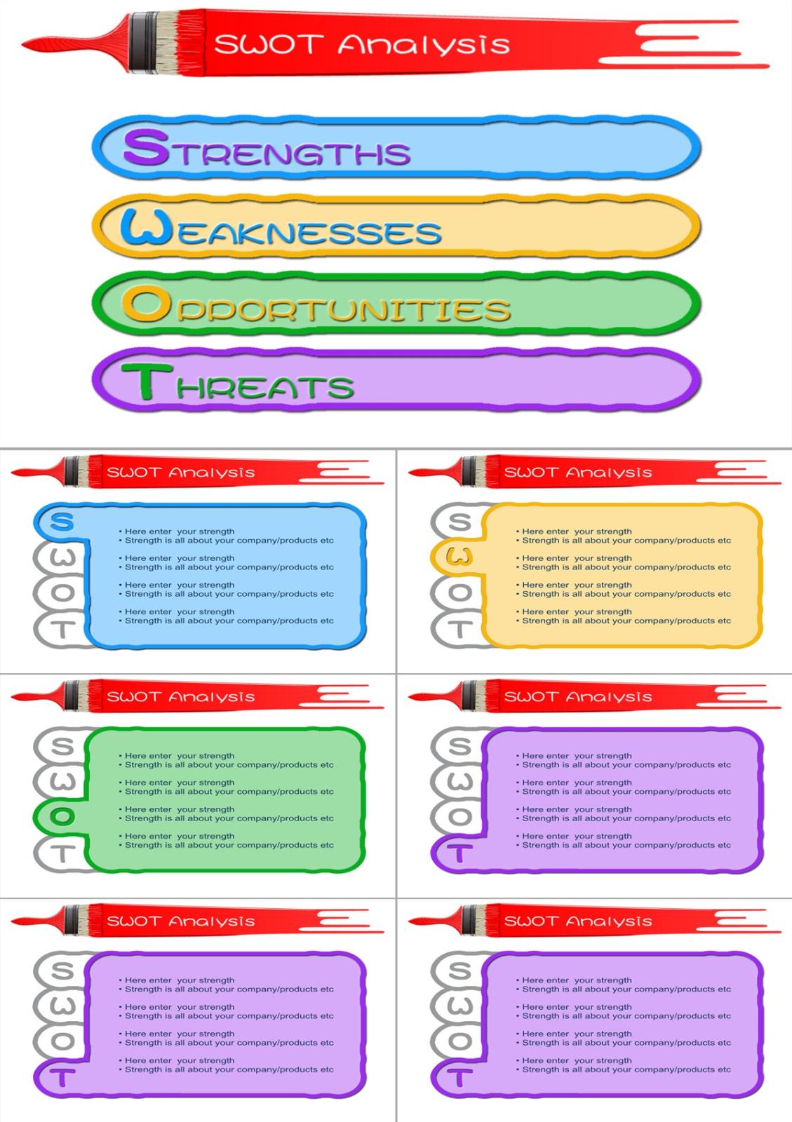 油漆刷SWOT分析幻灯片模板-5PPT模板