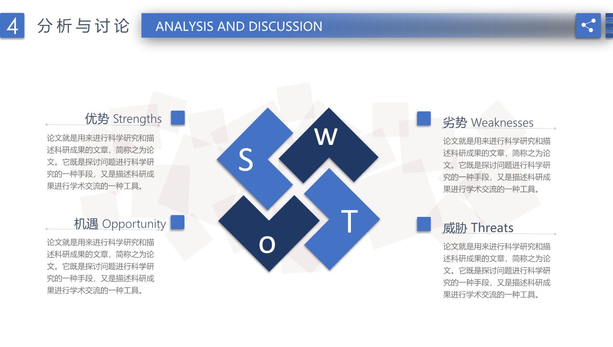 蓝色清新SWOT分析PPT模板