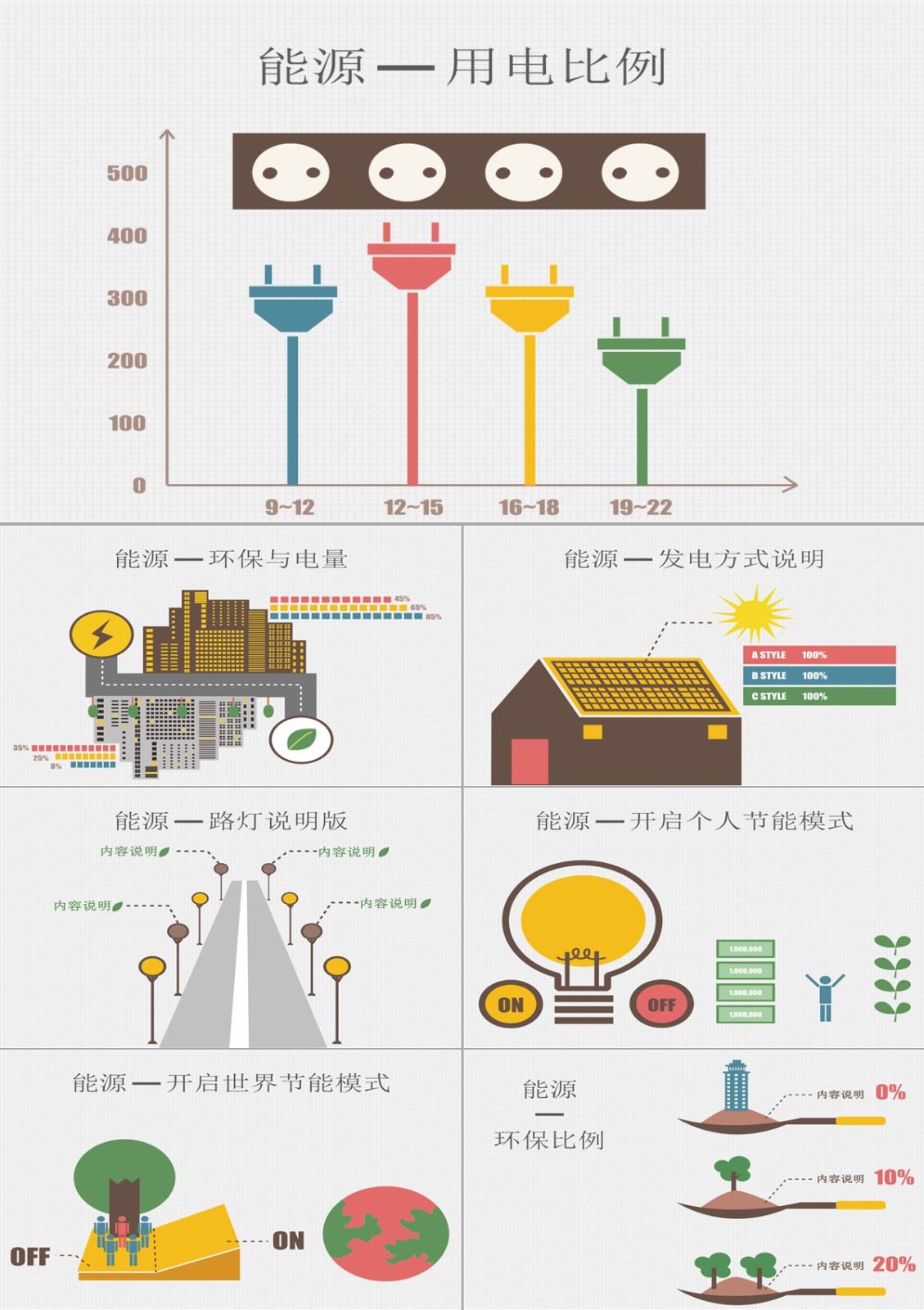 9頁扁平化圖表PPT模板