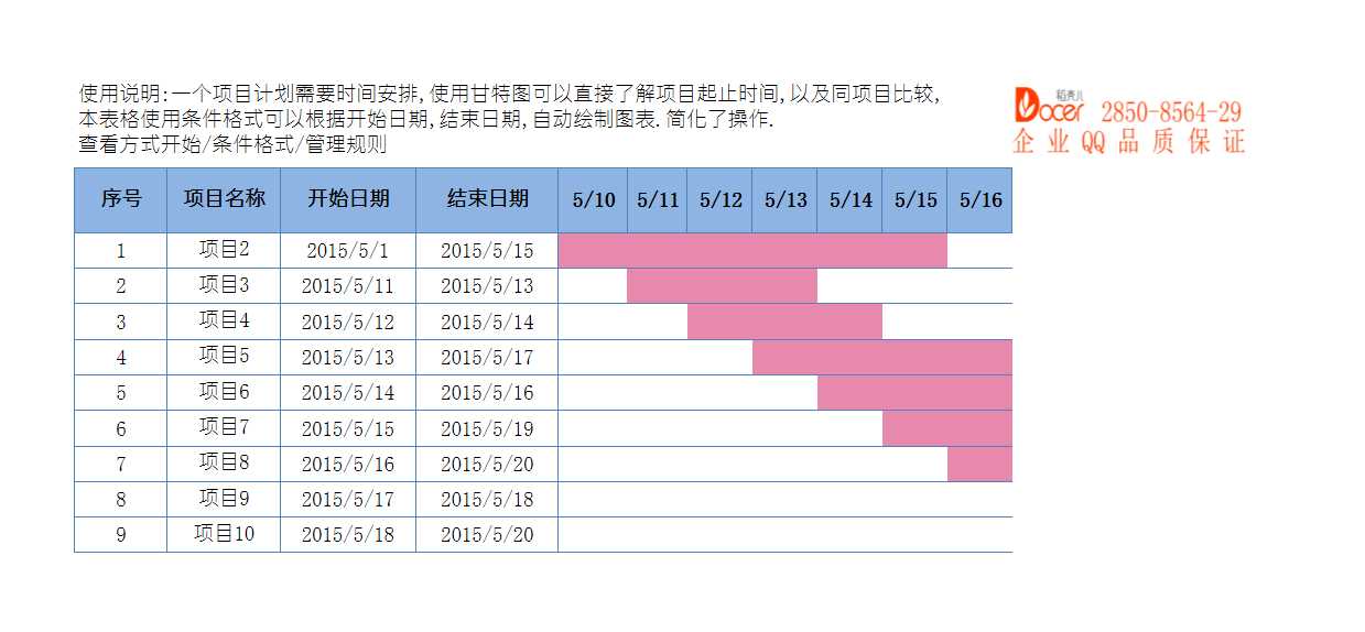 智能項目進度圖Excel模板