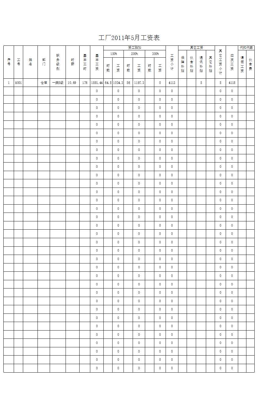 工廠員工工資匯總表Excel模板