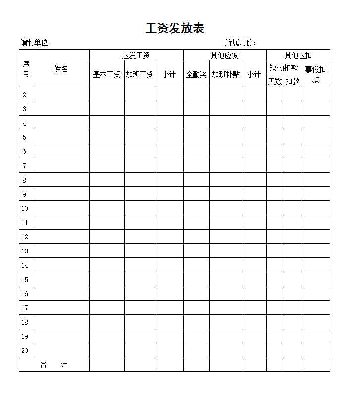 工資發放記錄表Excel模板