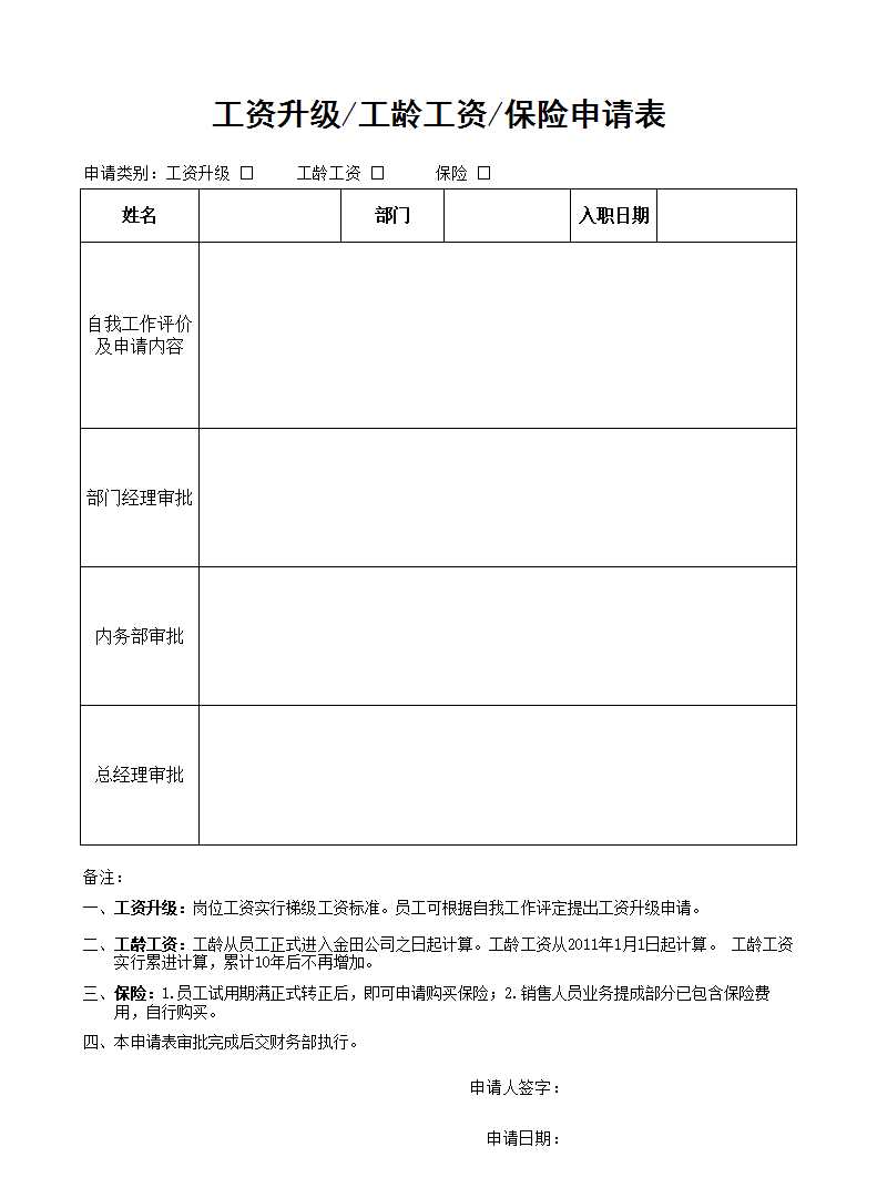 員工福利申請審批表Excel模板