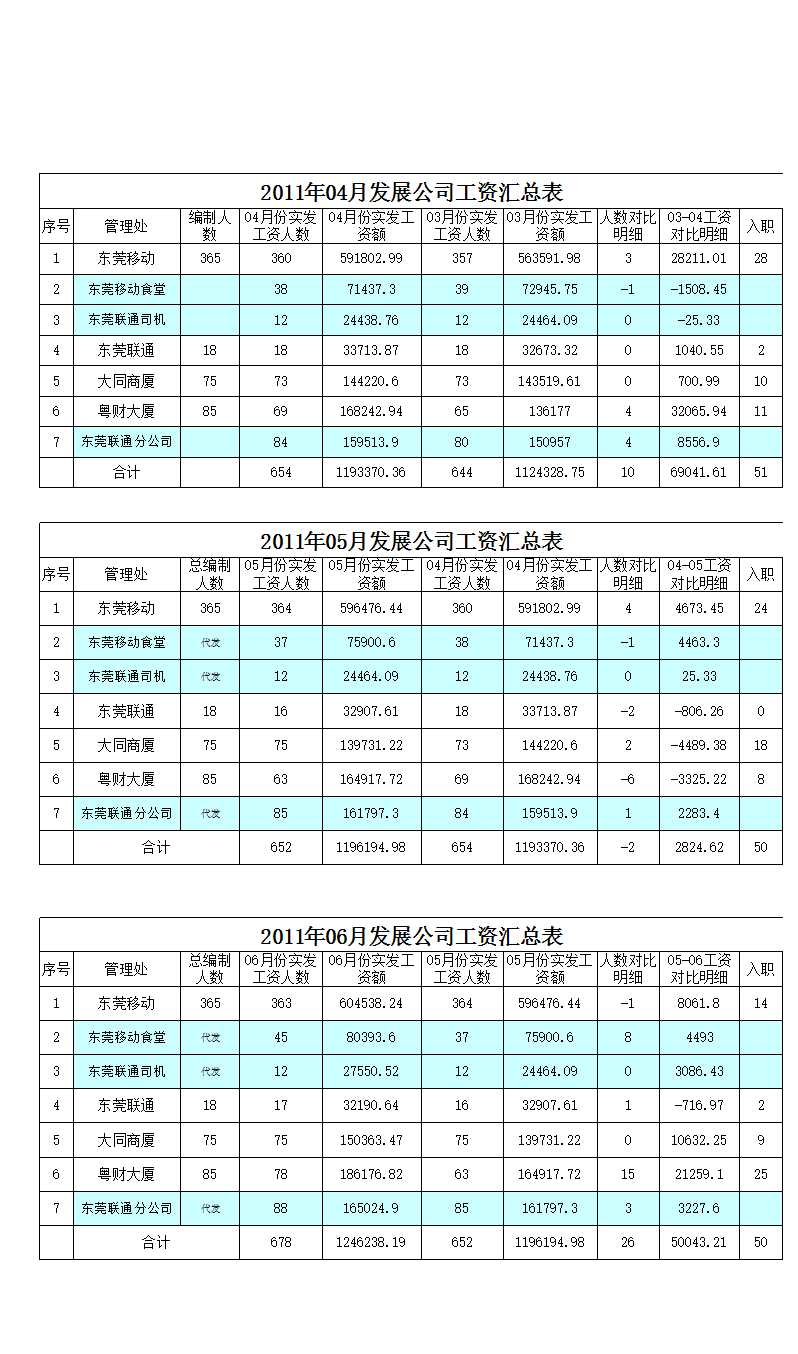 20XX年4-12月发展公司工资汇总分析表Excel模板