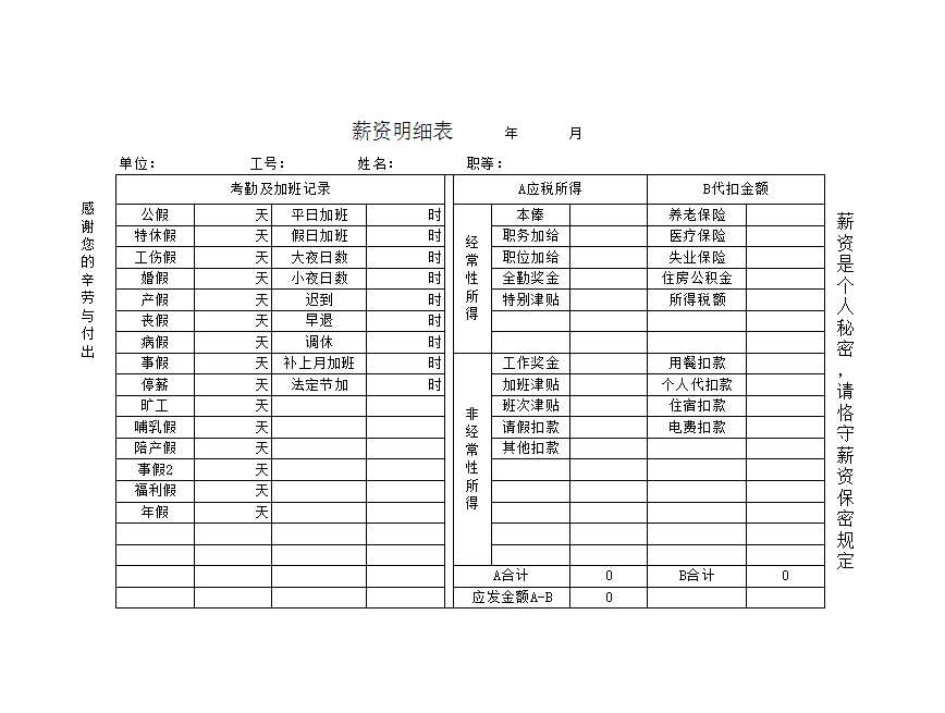 員工薪資明細(xì)表Excel模板