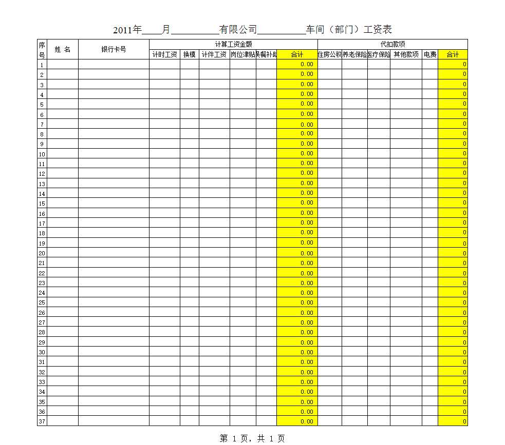 企業(yè)員工工資明細(xì)表Excel模板